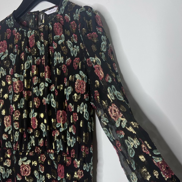 VERONICA BEARD Robin Long Sleeve Metallic Silk Mini Dress Black Floral Sz 2. - Picture 5 of 7